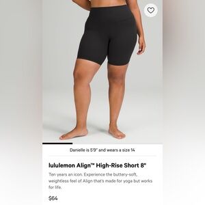 lululemon Align High-Rise Short 8" SIZE 8 black